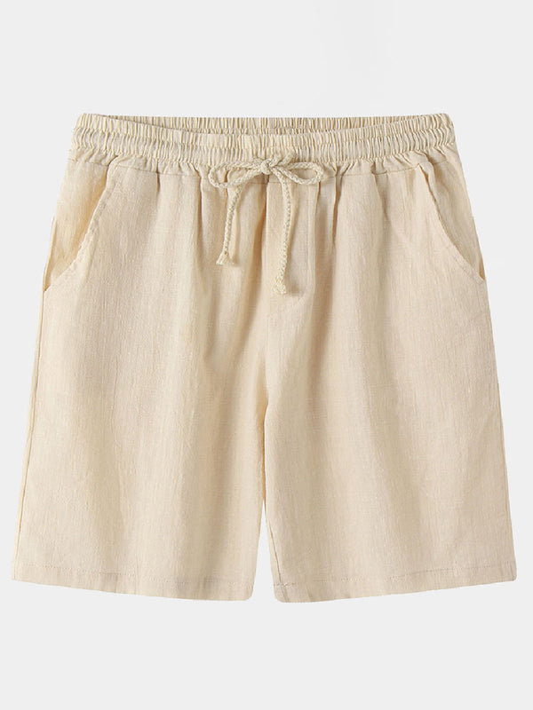 Men's Solid Beach Linen Cotton Casual Shorts