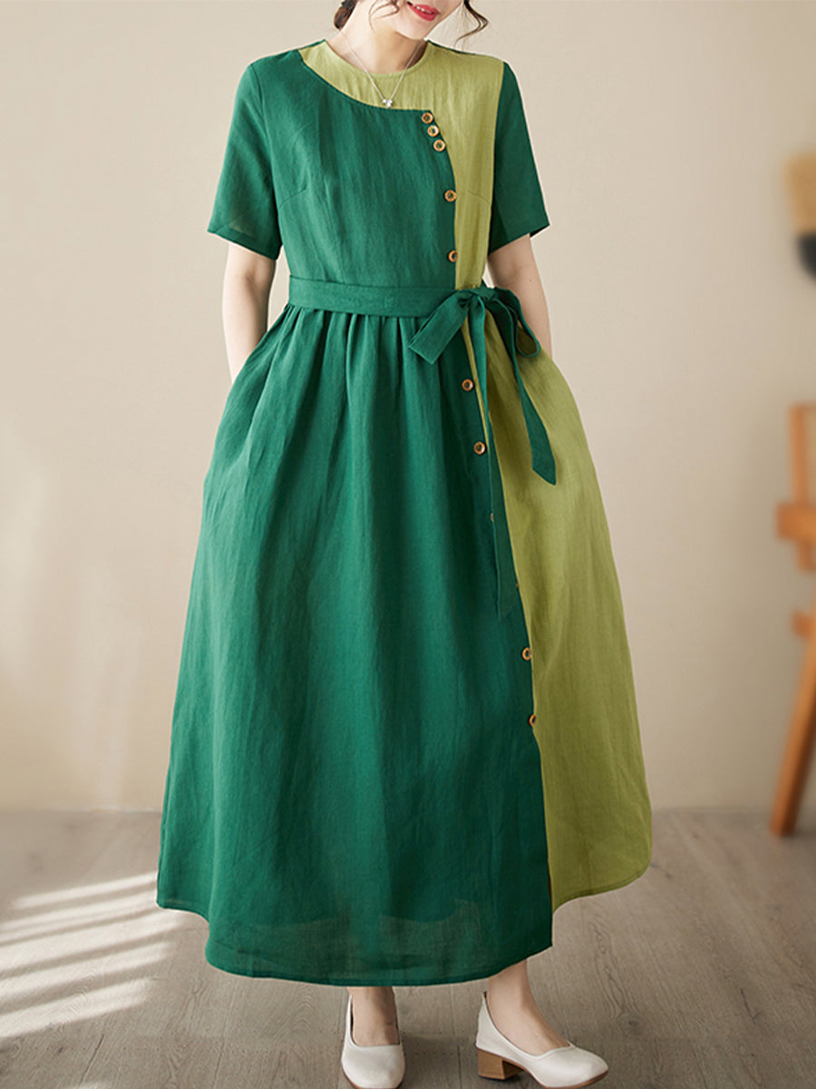 Temperament patchwork green dress