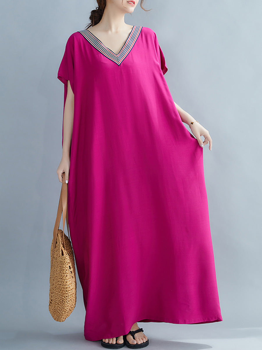 Loose fitting cotton V-neck dress