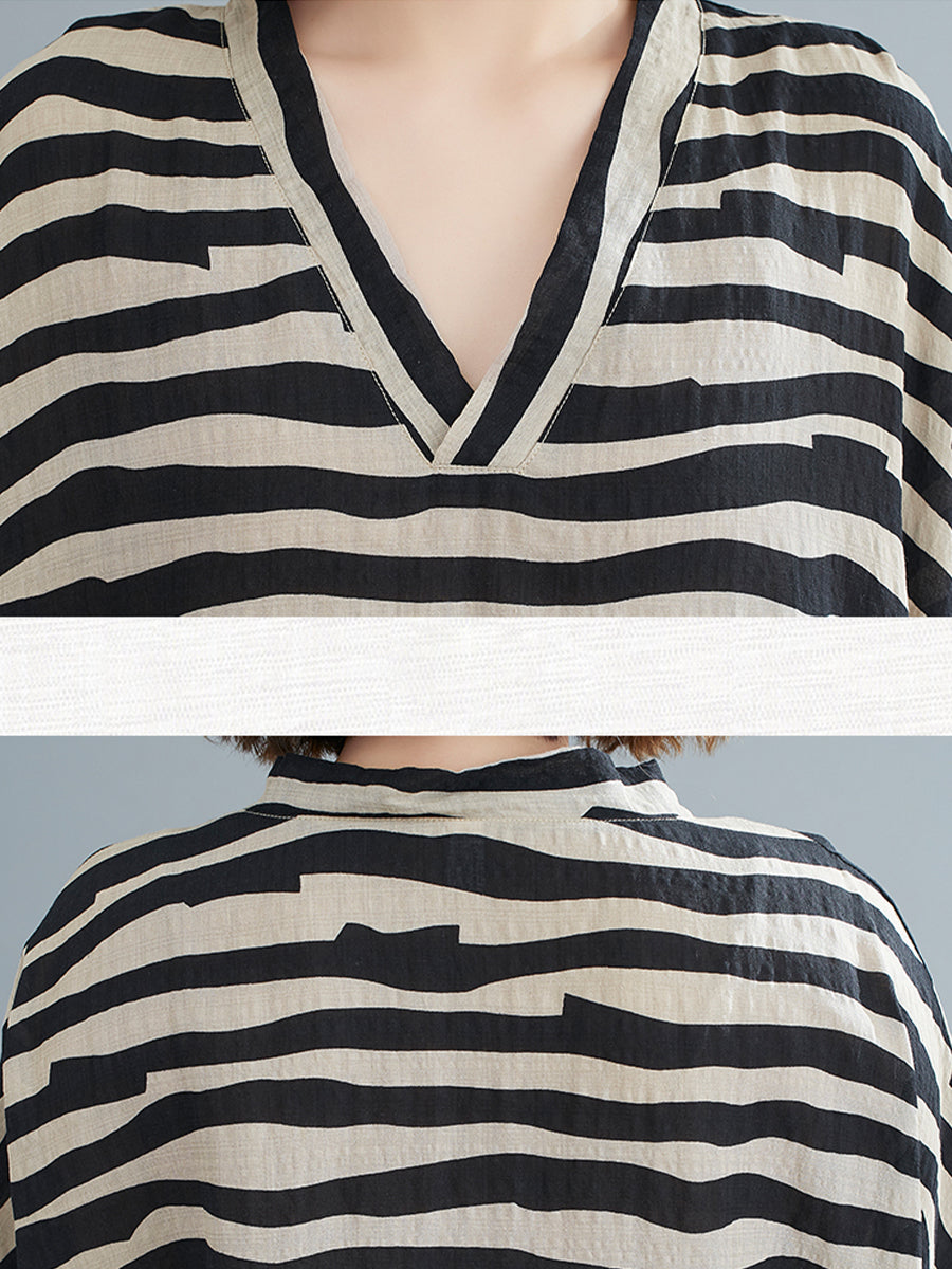 Oversized striped V-neck dress