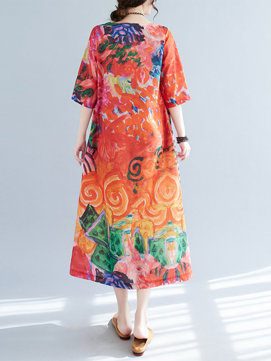 Orange printed casual dress