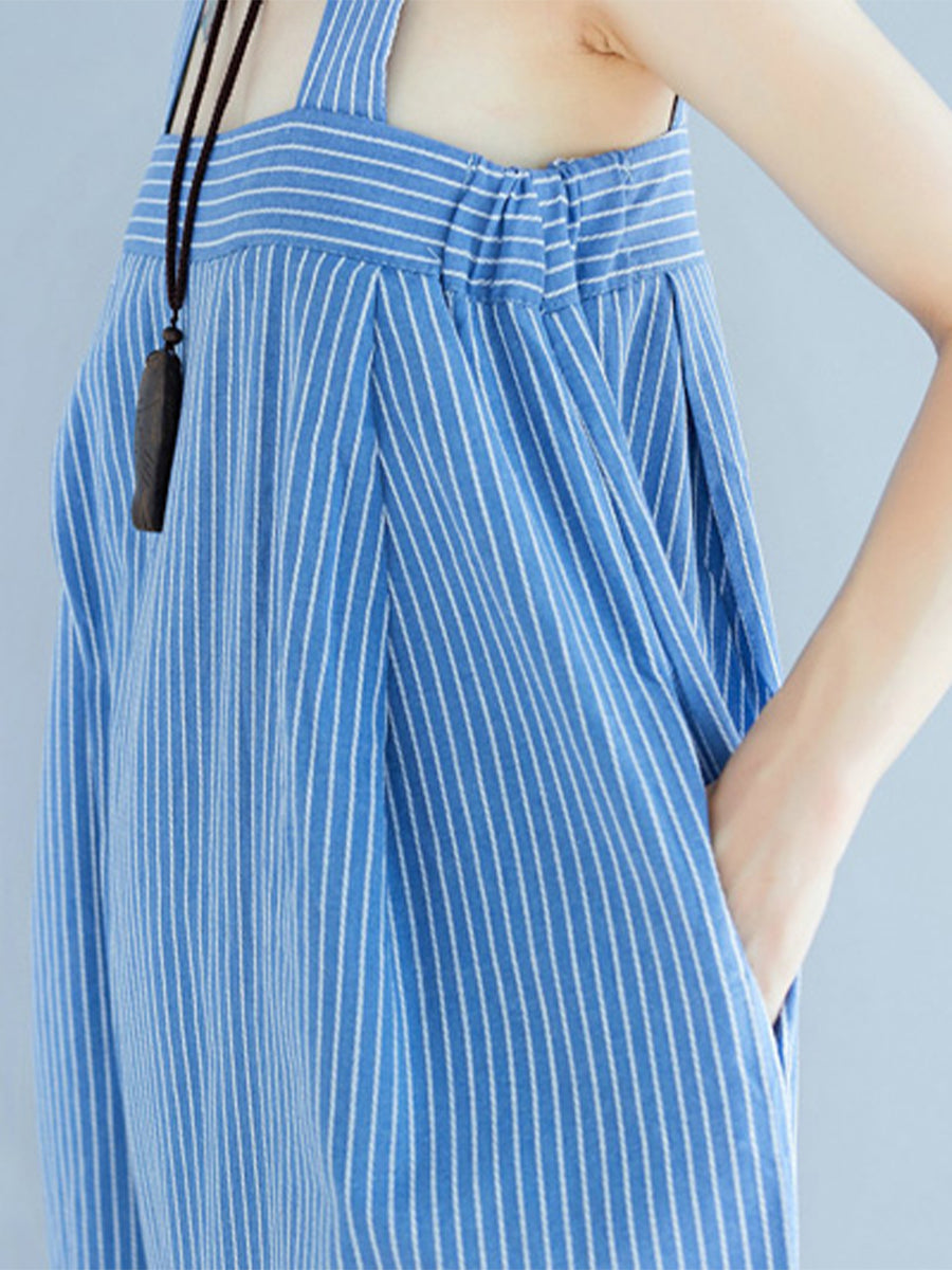 Casual striped open back jumpsuit