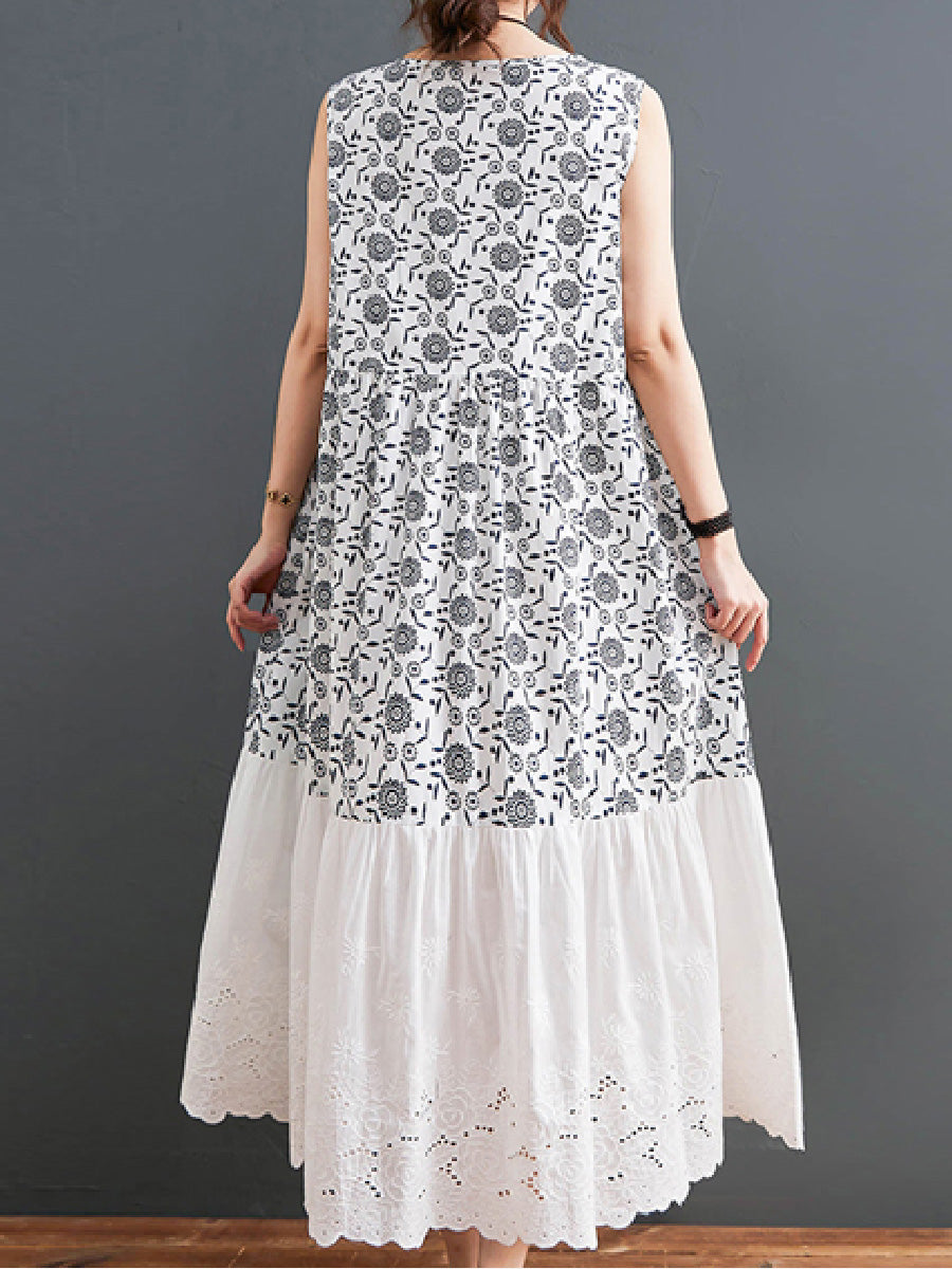 Spliced lace sleeveless Loose Dress