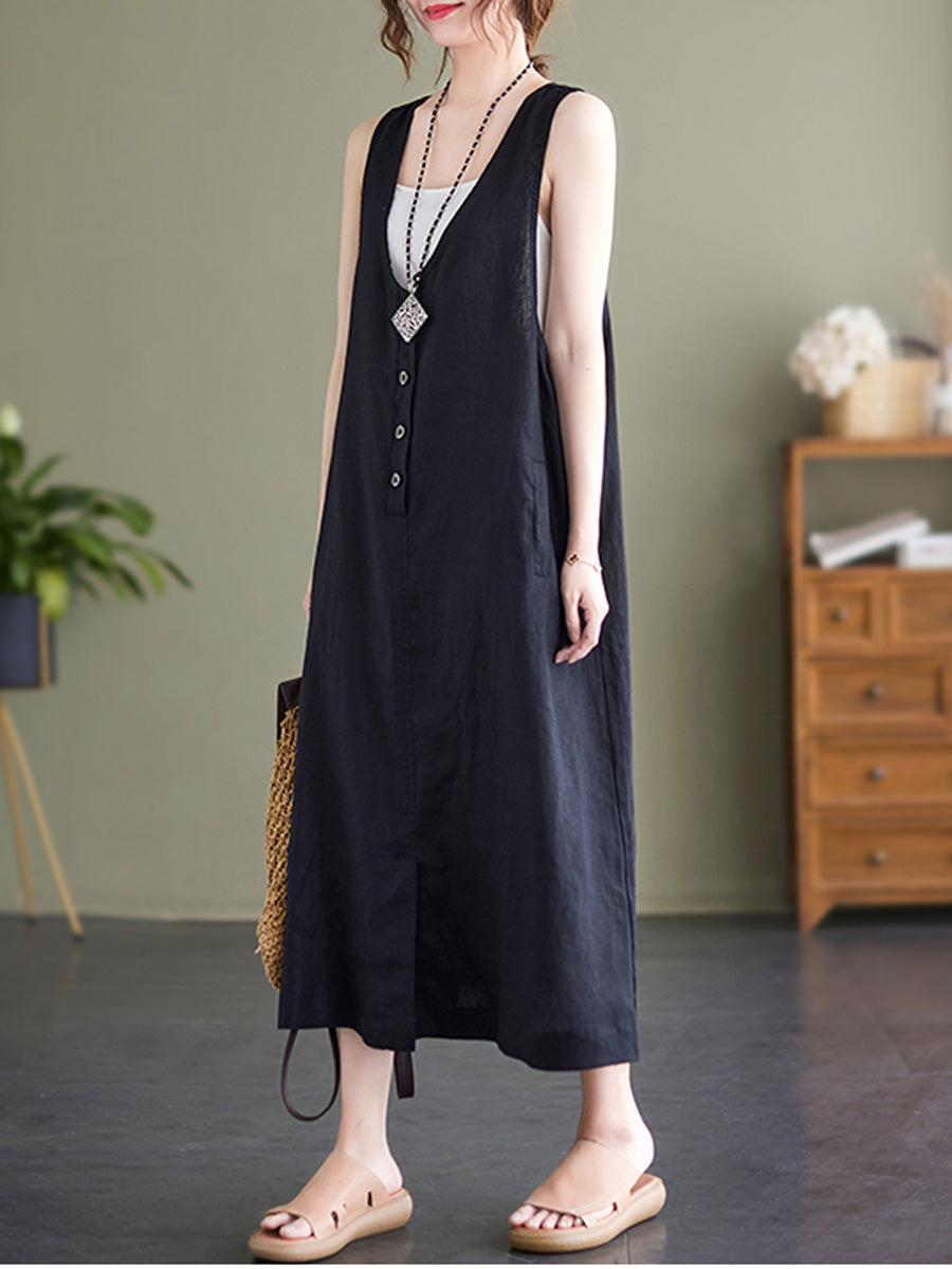 Cotton and linen V-neck sleeveless dress