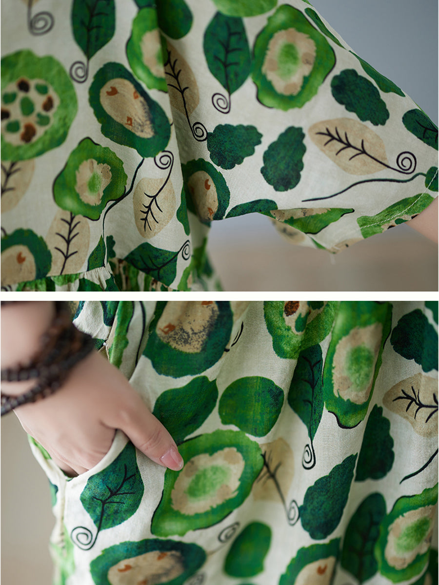 Pastoral green printed dress