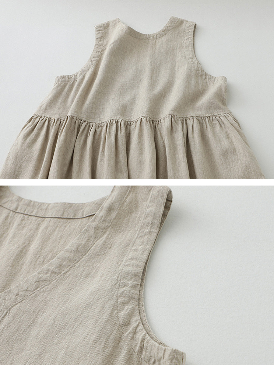 V-Neck Strap Cotton Linen Dress