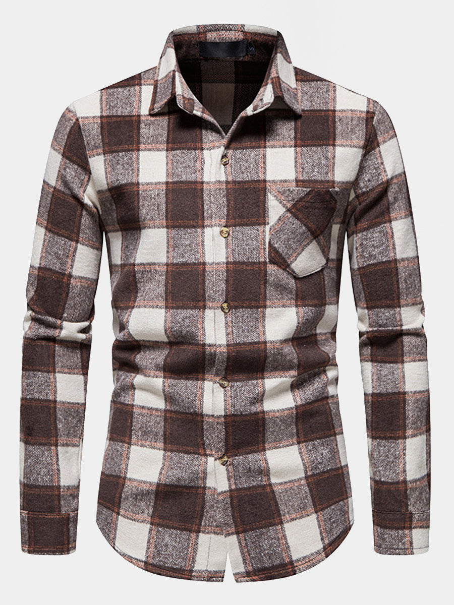 Men's plaid thickened long sleeve shirt