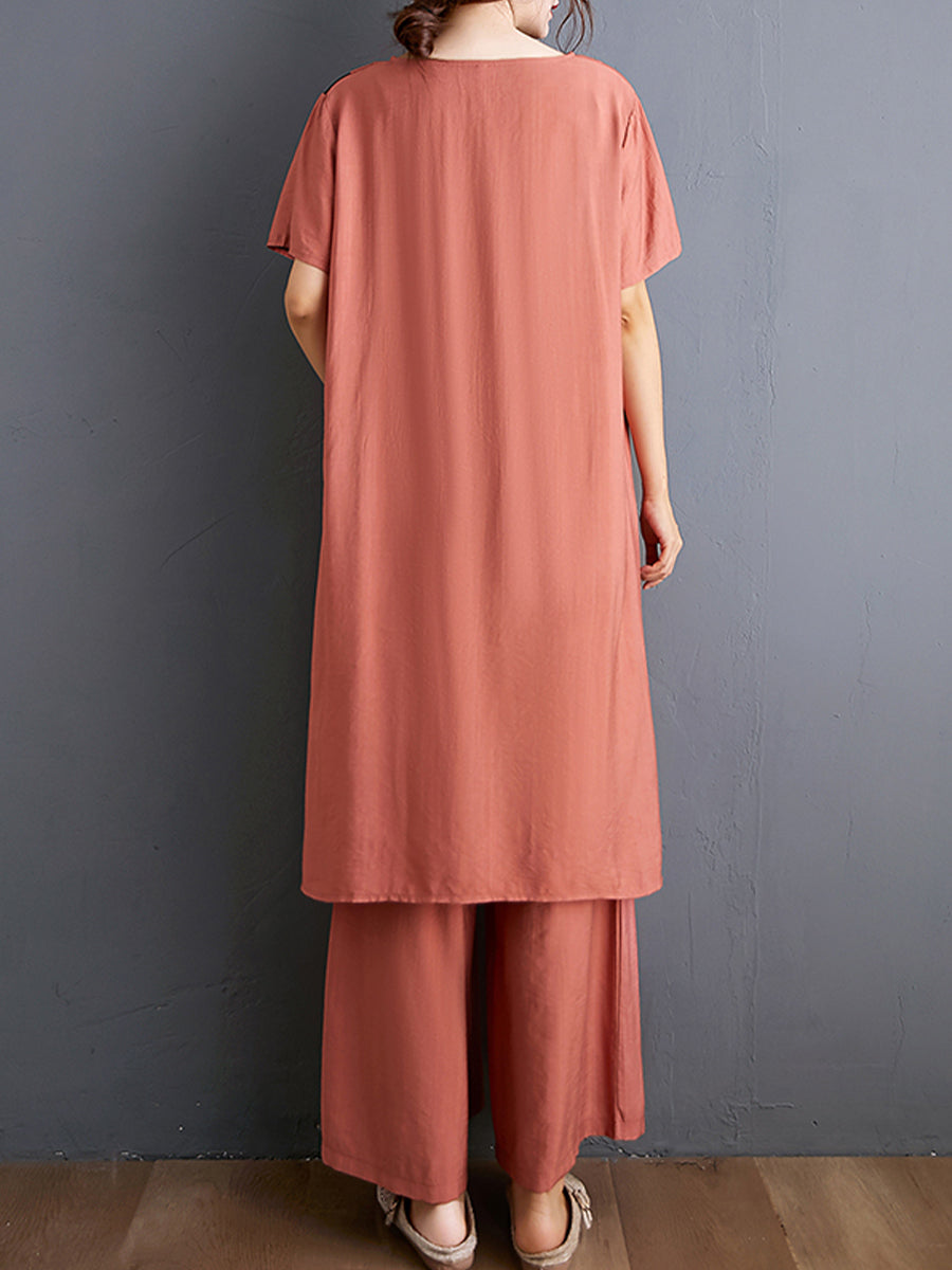 Side button sloping hem loose set