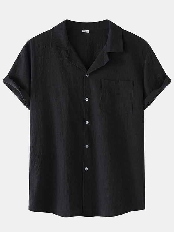 Chemise à manches courtes en coton uni pour hommes