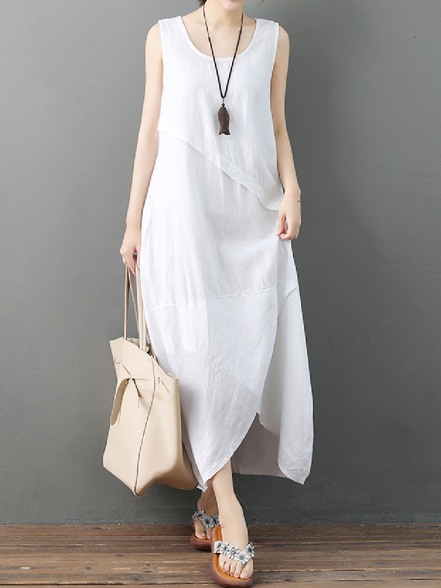 Retro Irregular Linen Long Dress