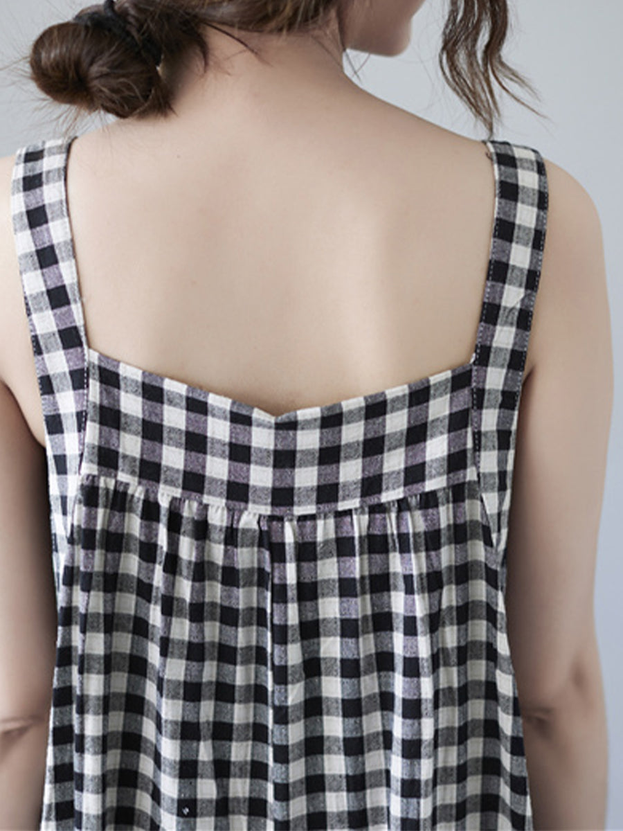 Checkered back strap pocket loose Jumpsuits