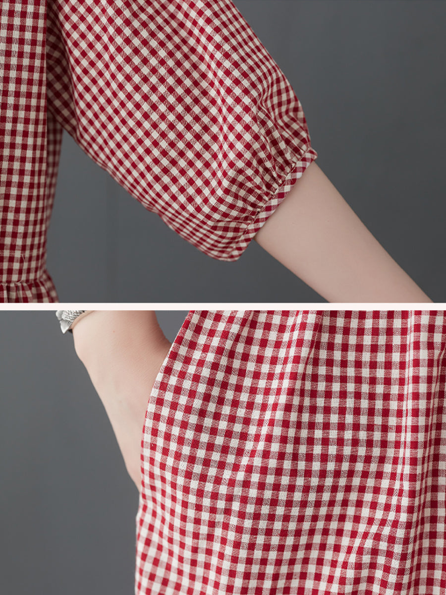 Doll neck age reducing plaid dress