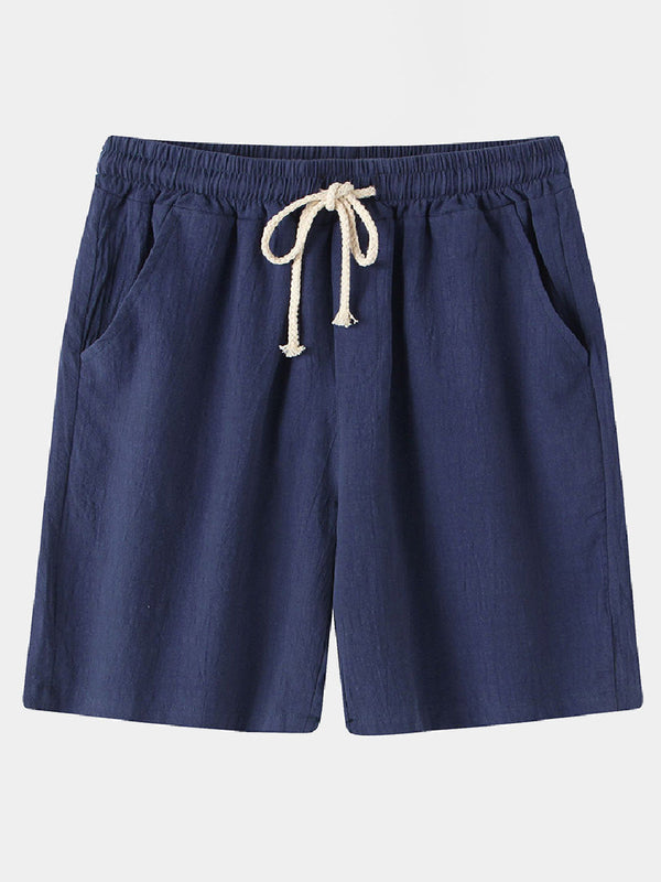 Men's Solid Beach Linen Cotton Casual Shorts