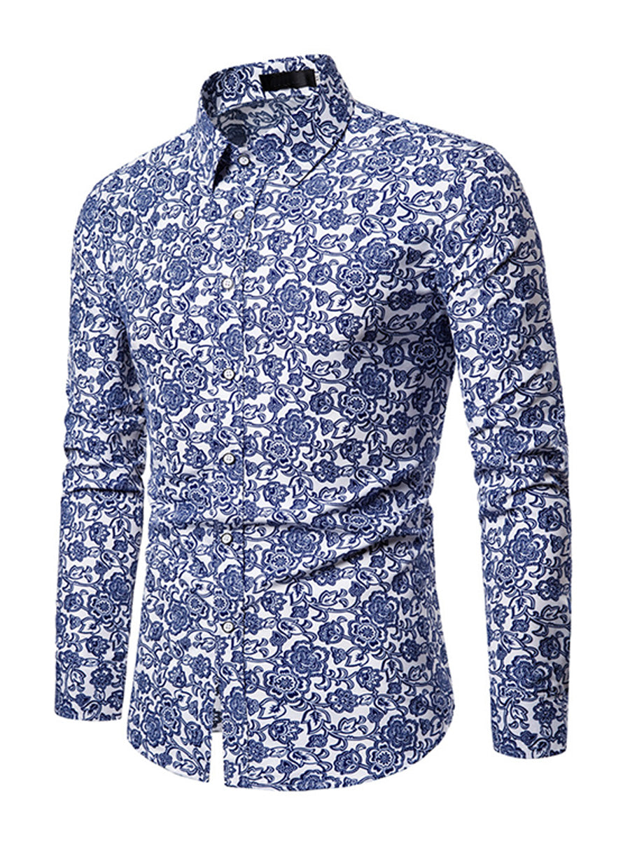 Camicia a maniche lunghe da uomo con stampa floreale