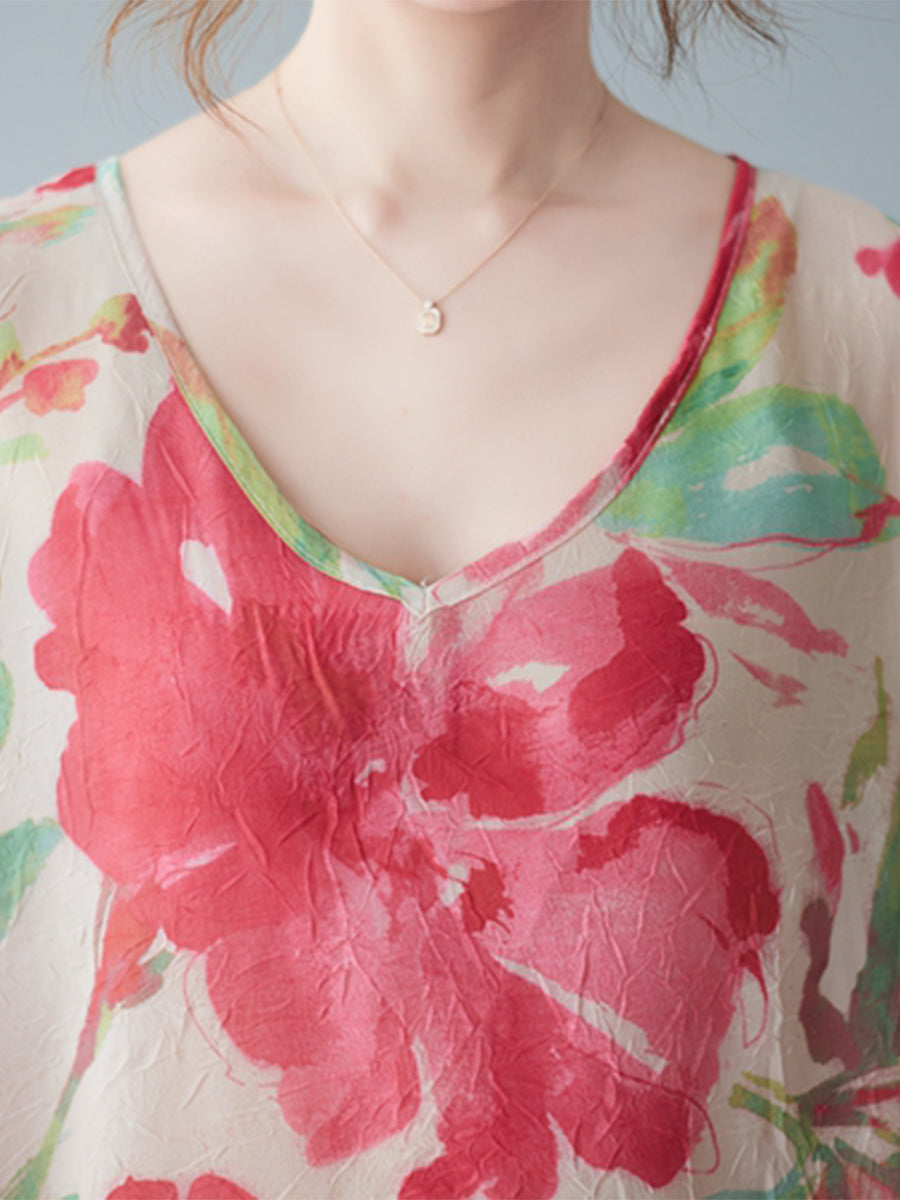 Flower printed round neck shirt