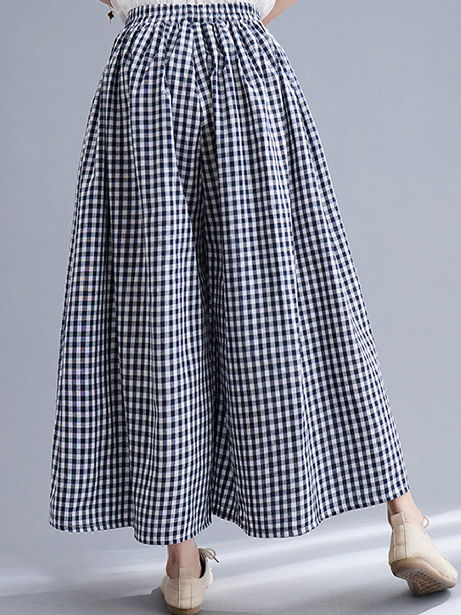 Plaid wide leg casual skirt pants