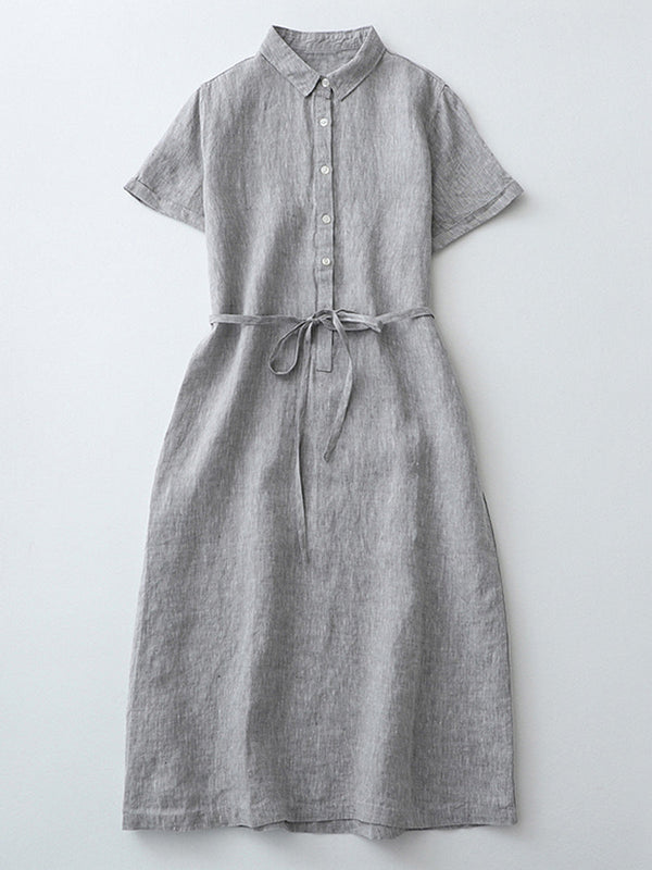 Solid linen short sleeved dress