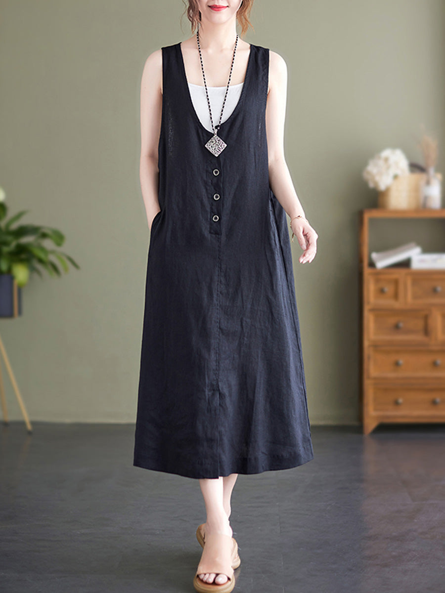 Cotton and linen V-neck sleeveless dress