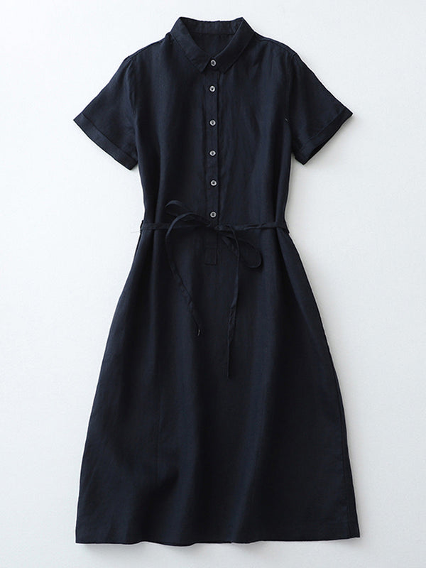 Solid linen short sleeved dress