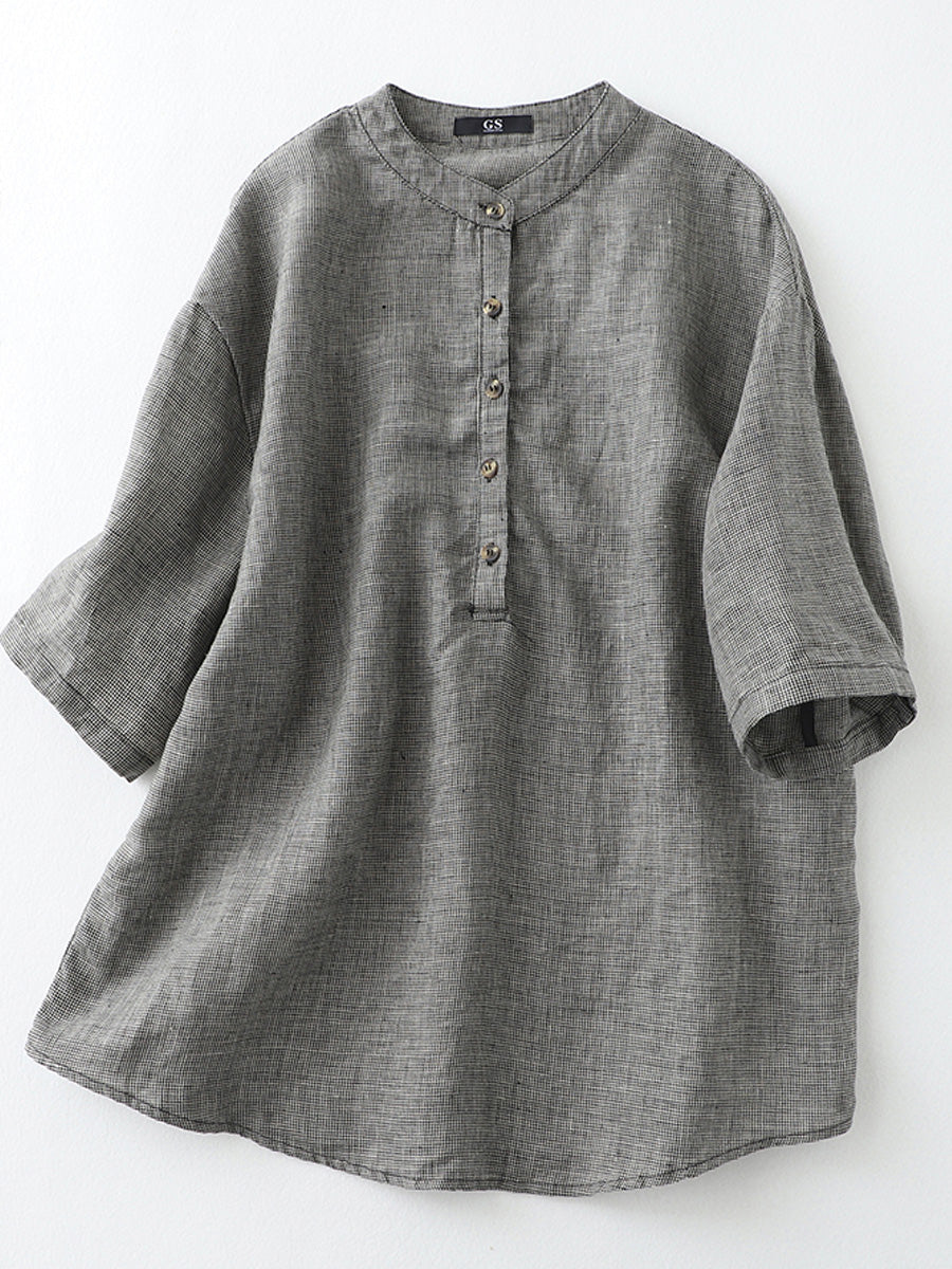 Pure linen checkered shirt