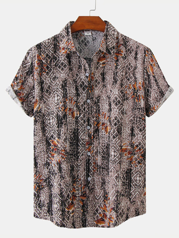 Men's Beach Print cotton short sleeve shirt