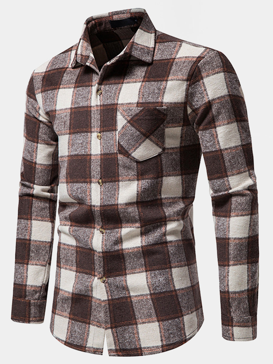 Men's plaid thickened long sleeve shirt