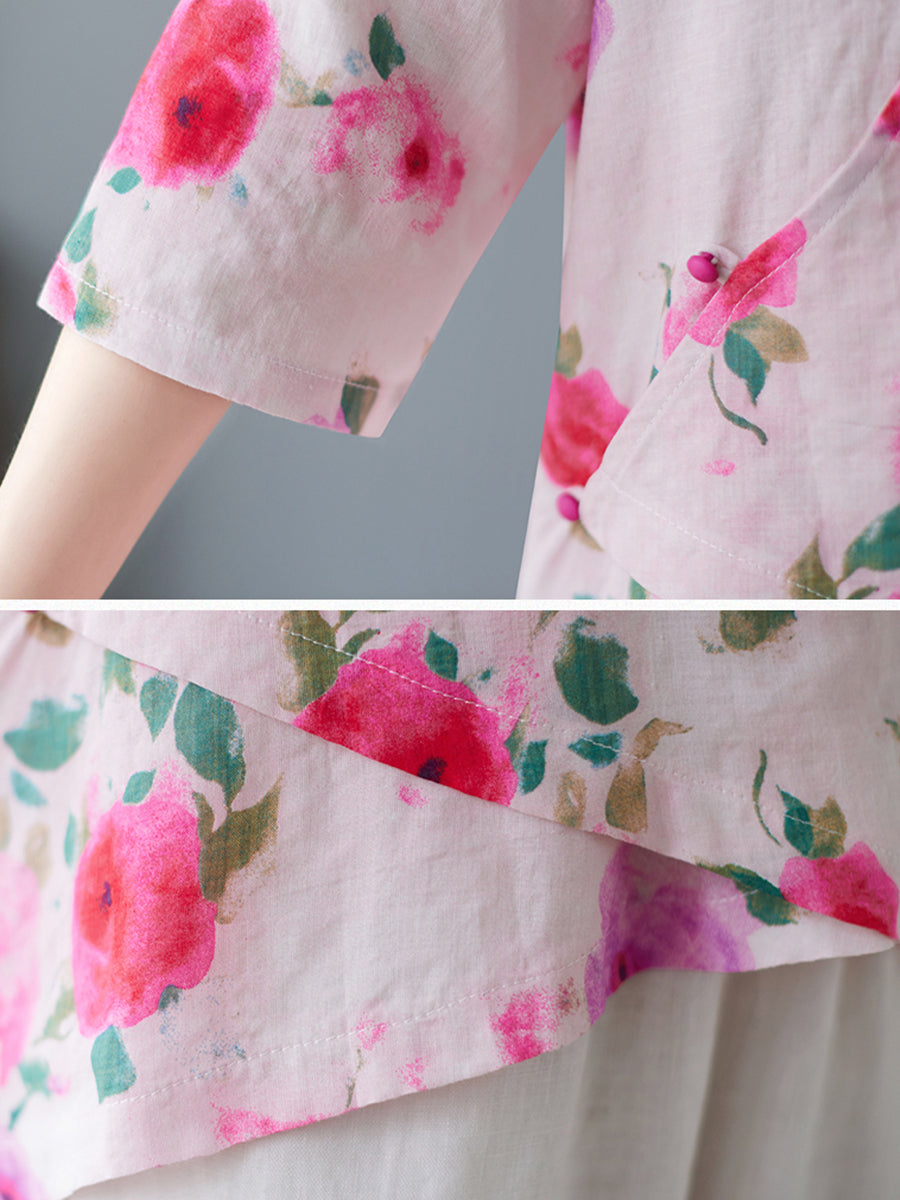 Flower diagonal button shirt