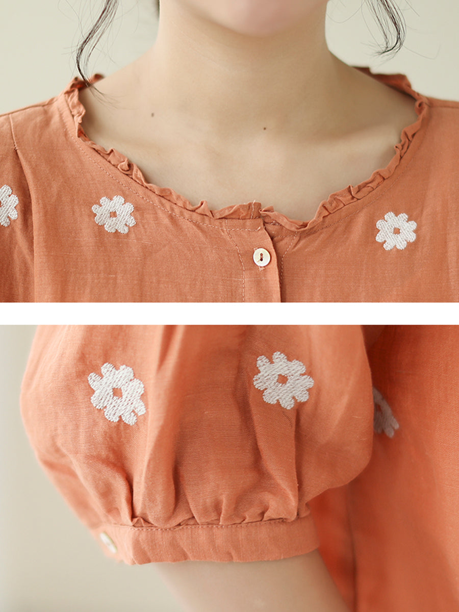 Lace collar small flower shirt