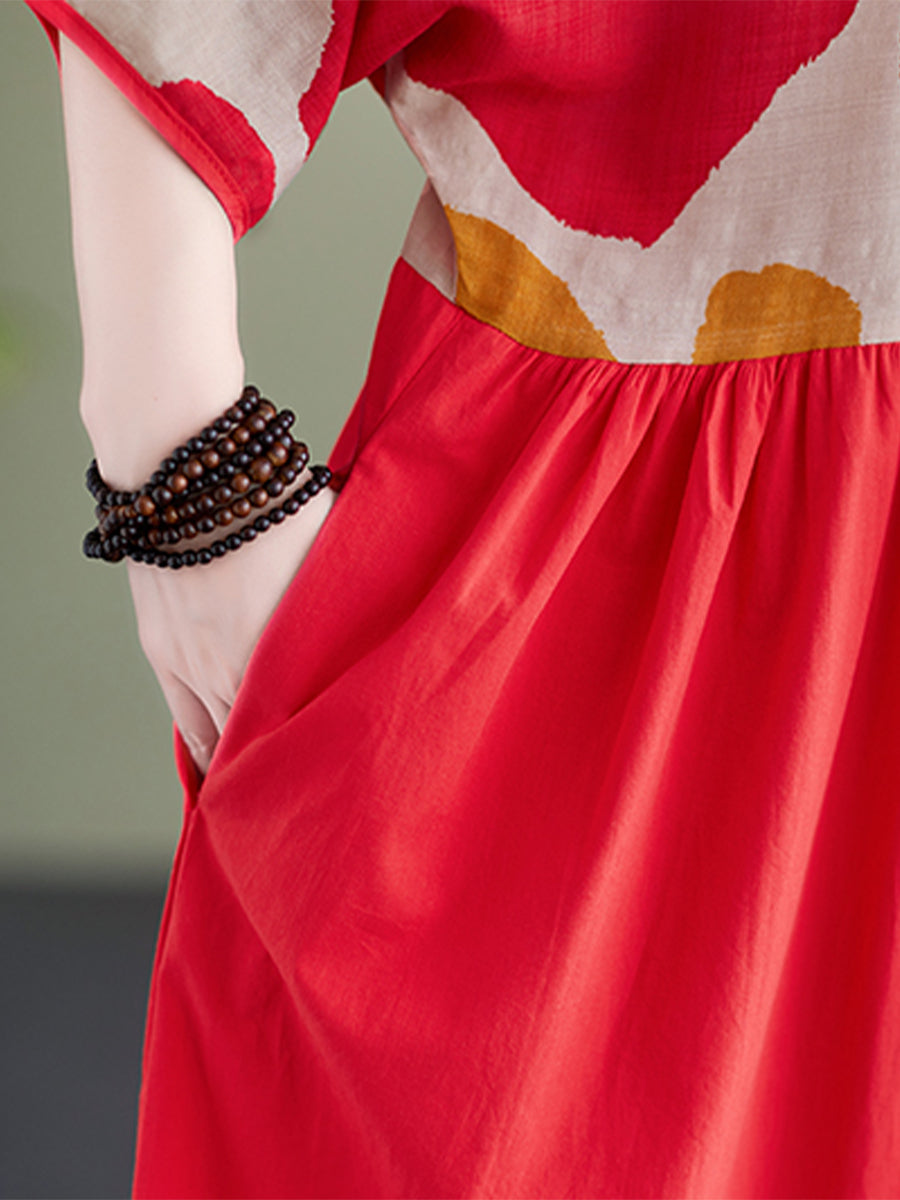 Red printed short sleeved dress