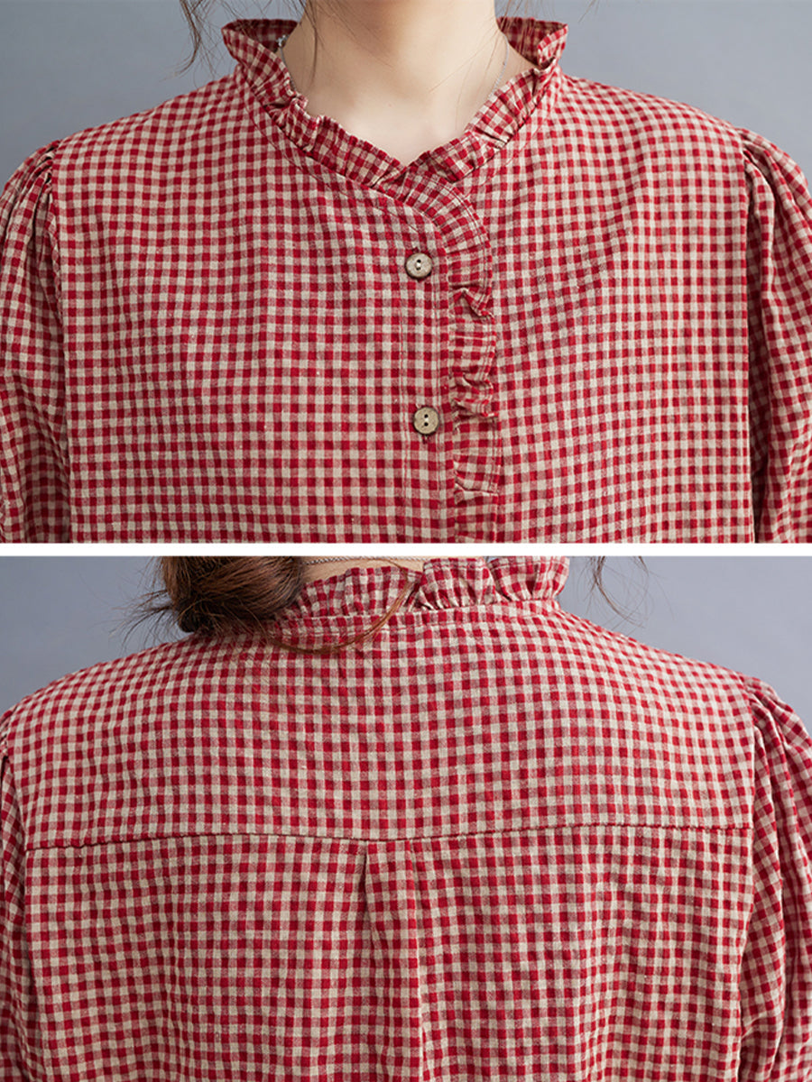 Small plaid lace collar shirt