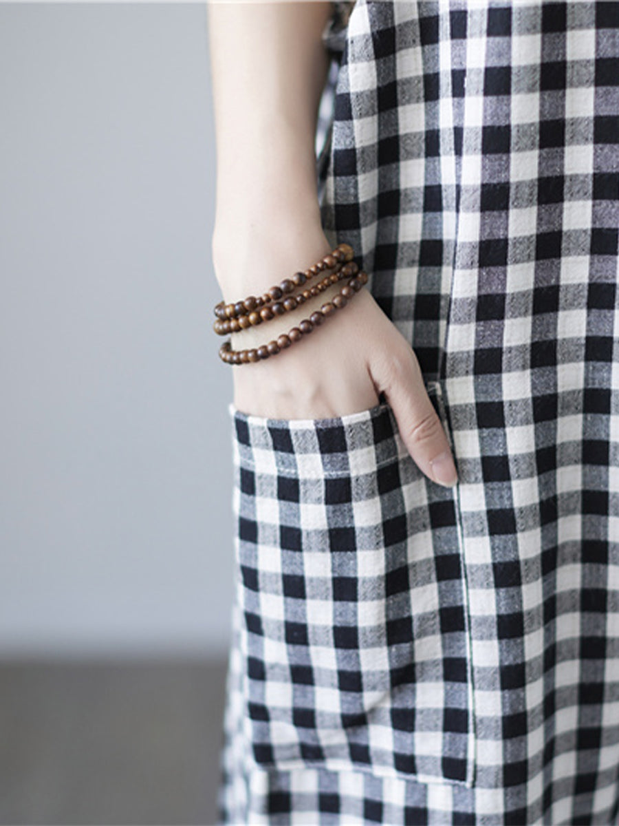 Checkered back strap pocket loose Jumpsuits