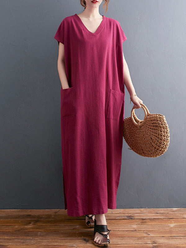 Vintage cotton and linen V-neck dress