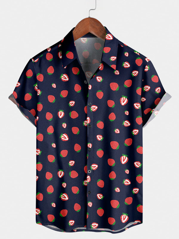 Chemise à manches courtes à imprimé fraises pour homme