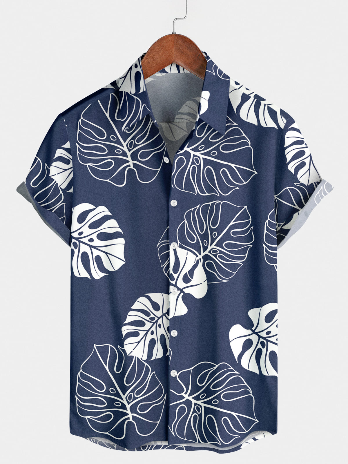 Men's leaf print short sleeve shirt