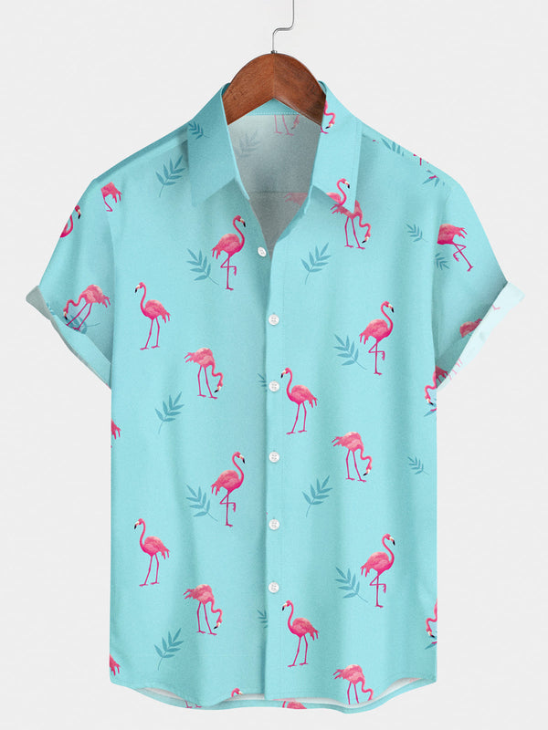 Chemise à manches courtes à imprimé flamant rose pour hommes