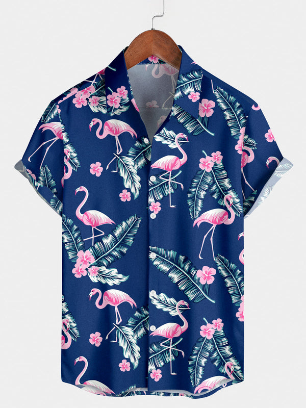 Camicia da uomo a maniche corte con stampa hawaiana