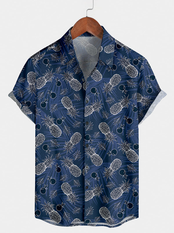 Chemise à manches courtes à imprimé ananas pour hommes