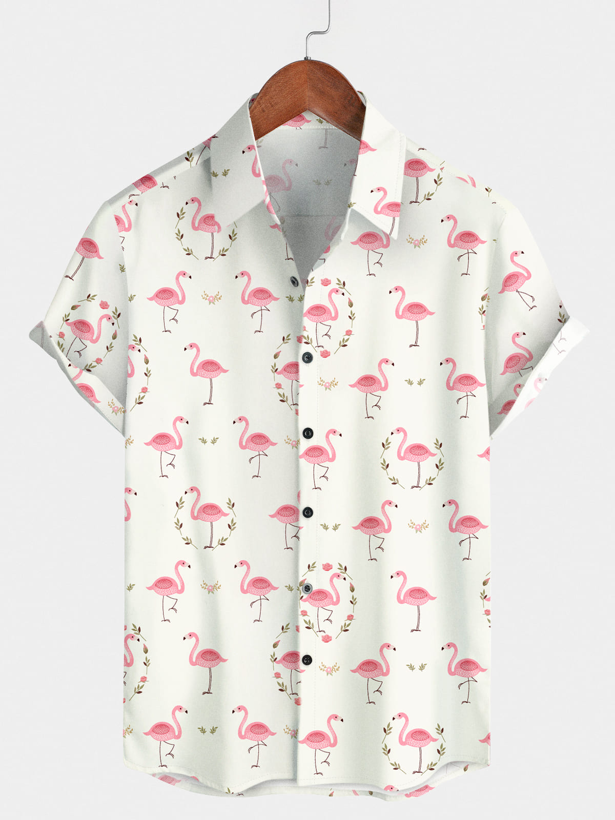 Chemise à manches courtes à motif flamant rose pour hommes