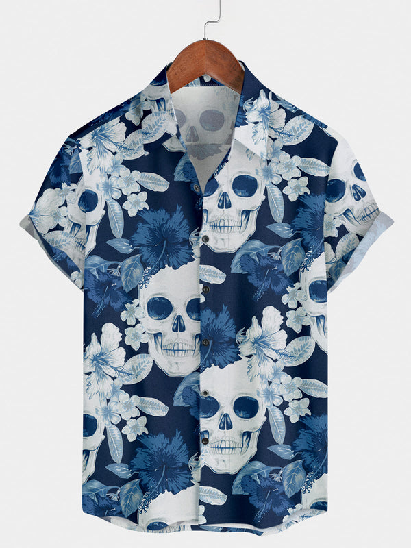 Men's Flower Skull Short Sleeve Shirt