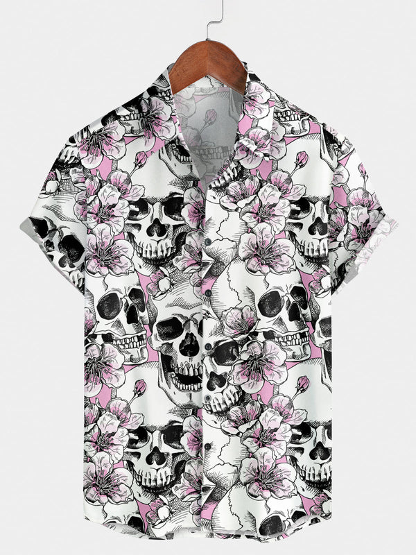 Men's Flower Skull Short Sleeve Shirt