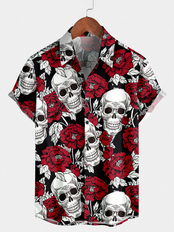 Men's Flower Skull Short Sleeve Shirt