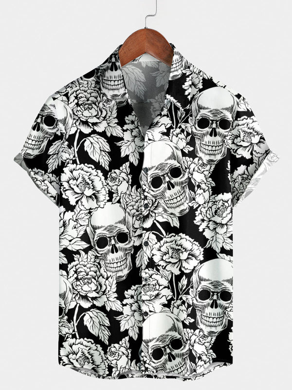 Chemise à manches courtes Flower Skull pour hommes