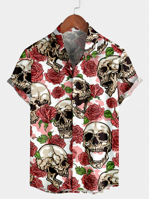 Men's Flower Skull Short Sleeve Shirt