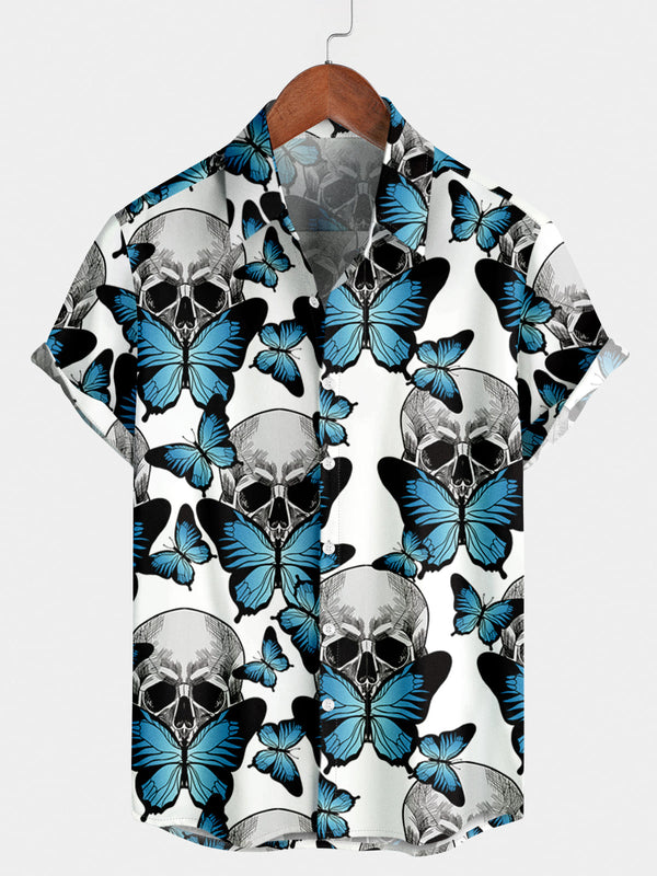 Men's Flower Skull Short Sleeve Shirt