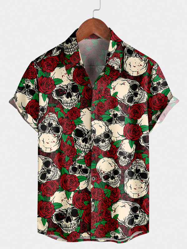 Men's Flower Skull Short Sleeve Shirt