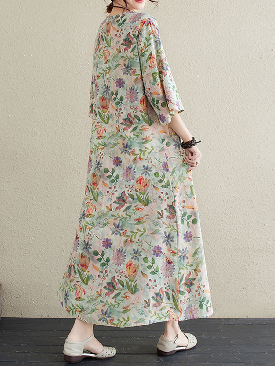 Floral Cotton and Linen Dress