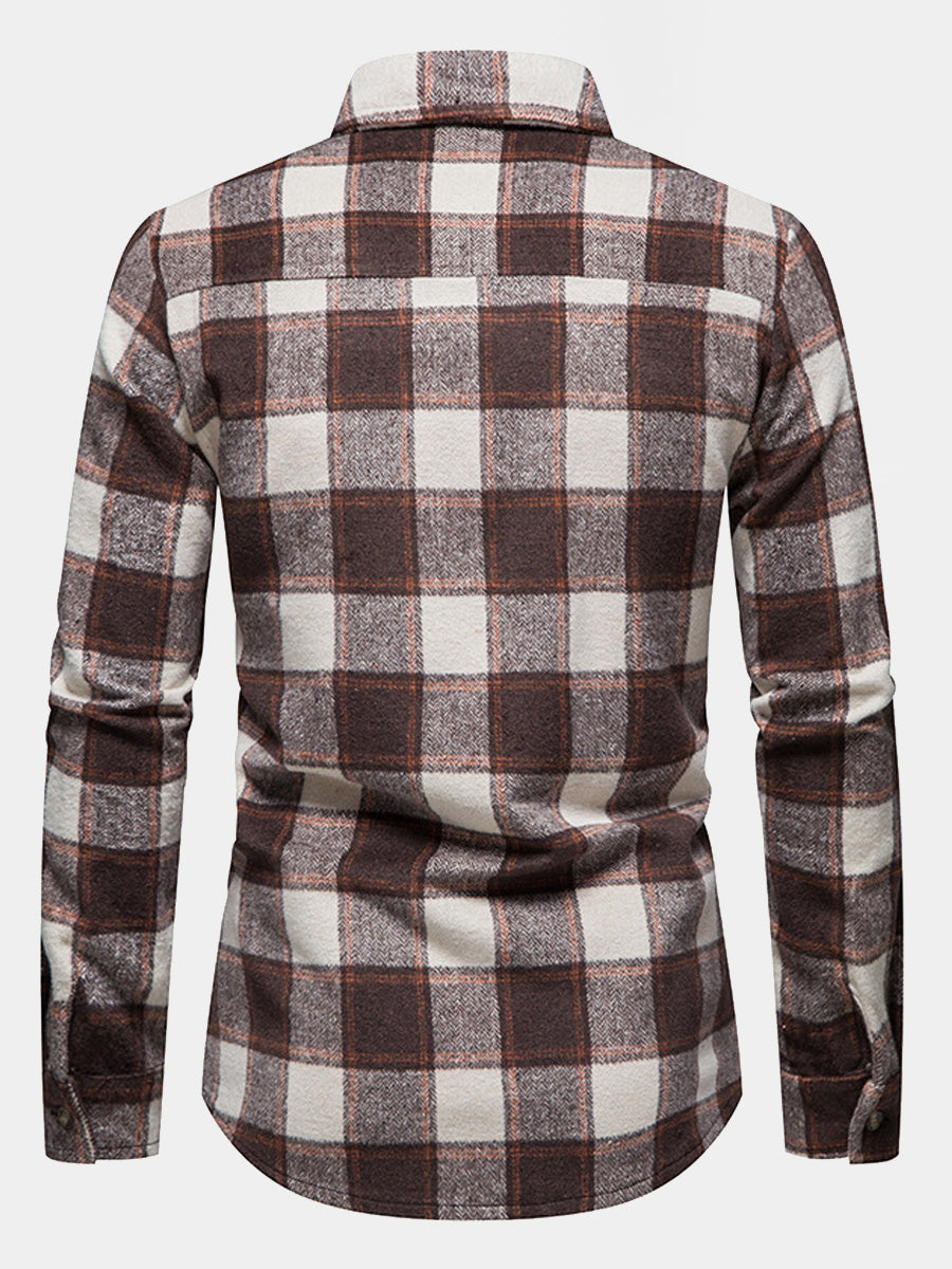 Men's plaid thickened long sleeve shirt