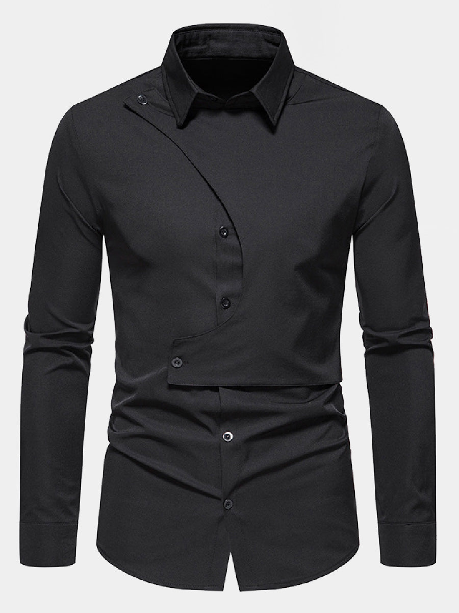 Men's diagonal irregular long sleeve shirt