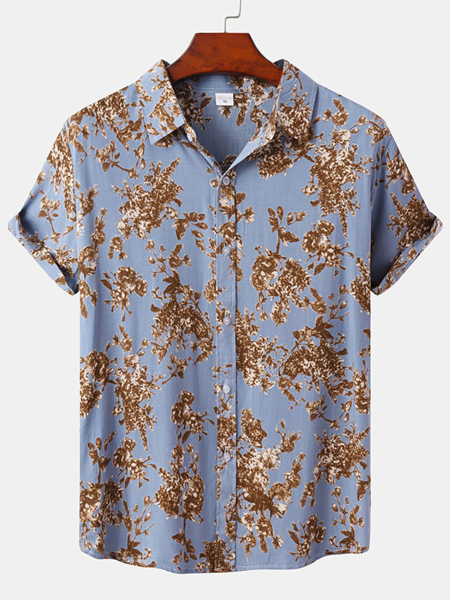 Chemise à manches courtes à imprimé floral pour hommes