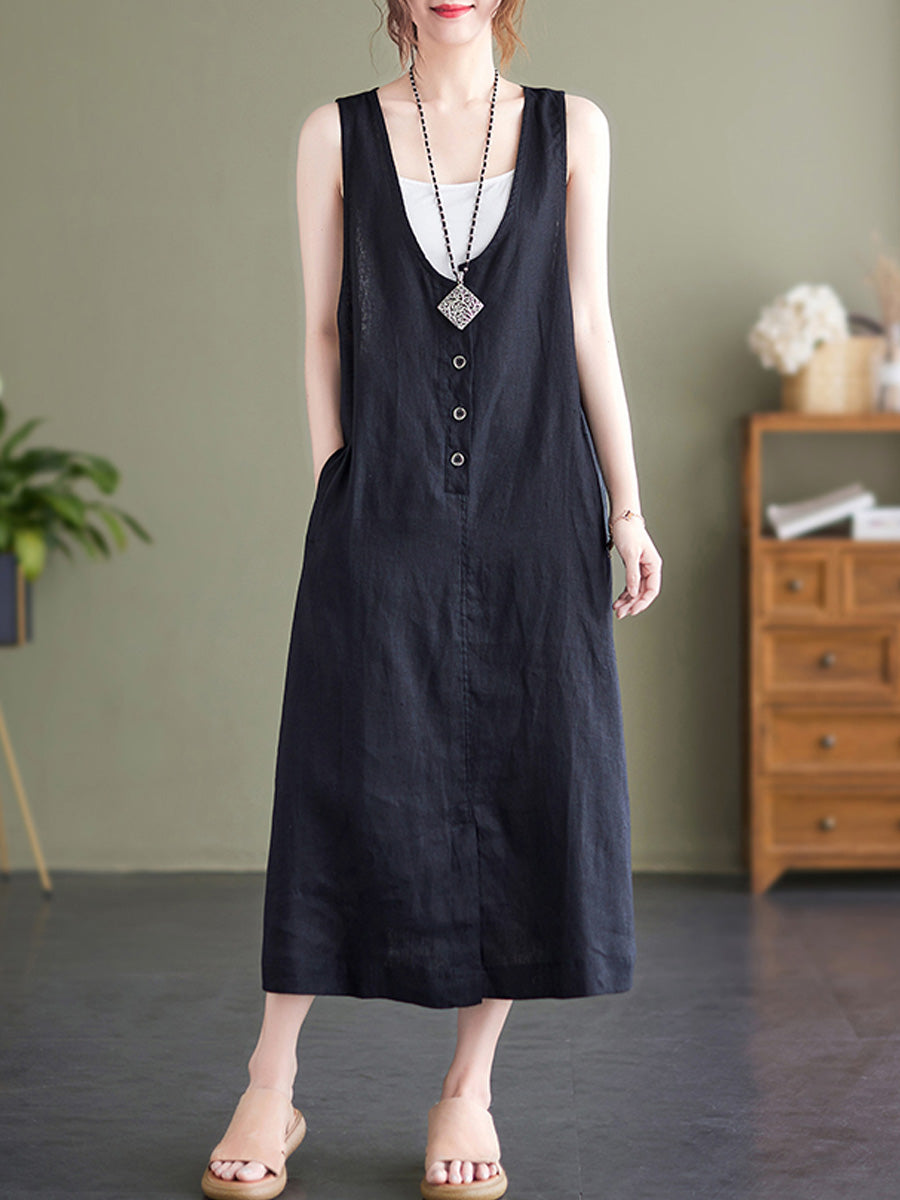 Cotton and linen V-neck sleeveless dress